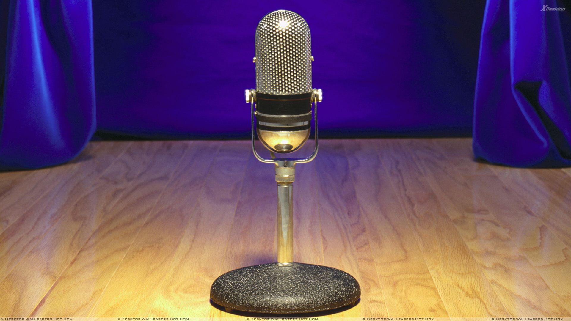 Mic On A Stage Blue Background